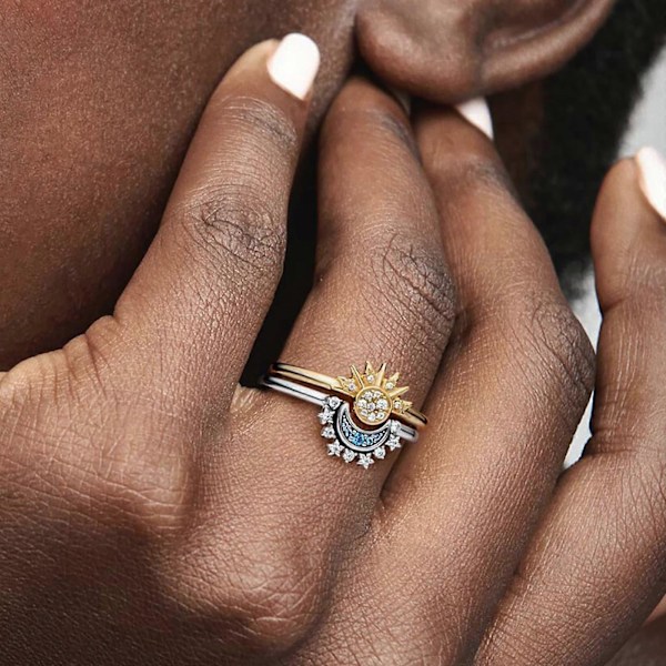 \"Sol Måne Ring Set för Alla Hjärtans Dag Presenter, Vänskapslöftesring, Sol och Måne Matchande Ringar\" [DB] SIZE 6