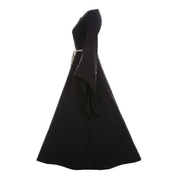 Kvinde Renaissance Middelalder Maxi Kjole Gothic Cosplay Kostume Black L