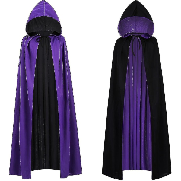 Vendbar Kappe til Børn og Voksne, Påske Nytår Kappe Fantasikostume Vampyr Hexe Troldmand Rollespil Kappe-zong Black Purple 140cm