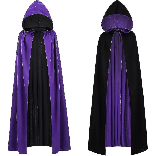Vendbar kappe til voksne og børn, påske nytår kappe fancy kjole Vampyr Heks Troldmand Rollespil Kappe-zong Black Purple 150cm