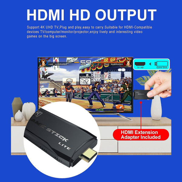 20000+ 4k Hdmi-TV Video Game Stick Retro -pelikonsoli W/2 langattomalla ohjaimella 4k Game Stick, 100% uusi -z 64g
