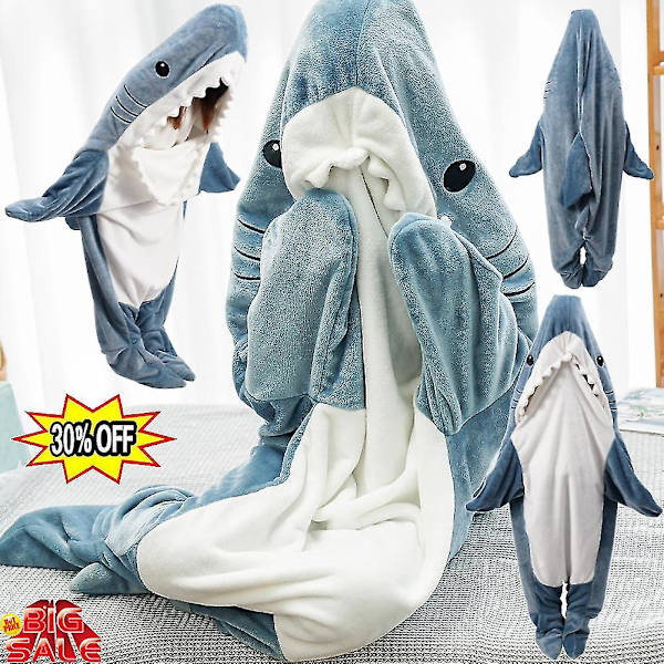 Haj-filt Hoodie för Vuxna - Haj Onesie Vuxen Bärbar Filt - Hajfilt Super Mjuk Mysig Flanell Hoodie Haj Sov-påse 170*70