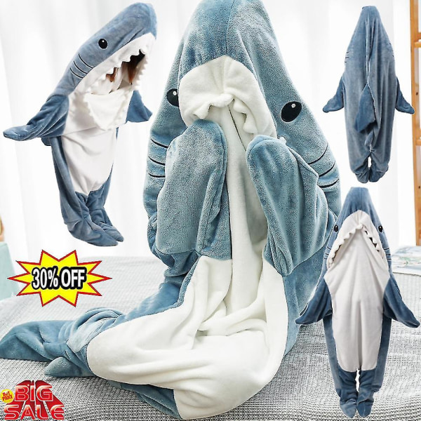 Shark Blanket Hættetrøje Voksen - Shark Onesie Voksen Bærbart Tæppe - Shark Blanket Super Soft Hyggelig Flanell hættetrøje Shark Sovepose 170*70