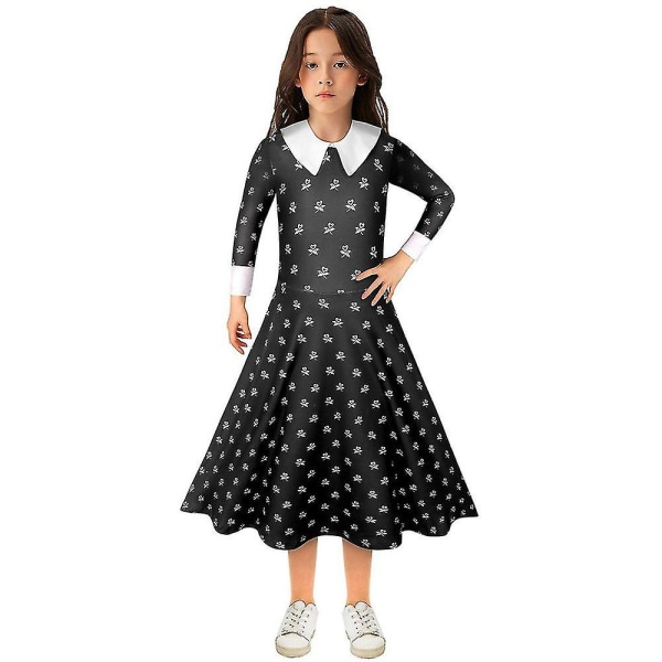 Wednesday Addams Serie Kostume/pynt/parykker til kvinder og børn Cosplay Party Kjole Fancy Dress Up C 9-10 Years