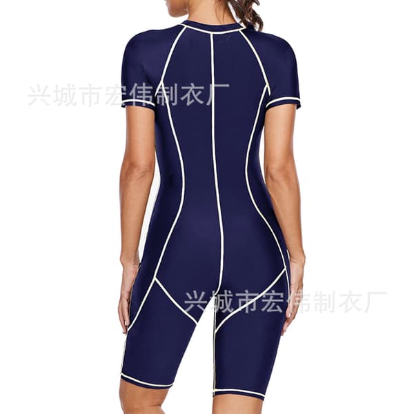 One-piece swimsuit, long, three-needle five-thread wetsuit, slim model Blue and White Blue and White XL