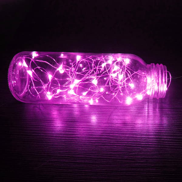 1m Mini LED Lyslenke Batteridrevet Rosa
