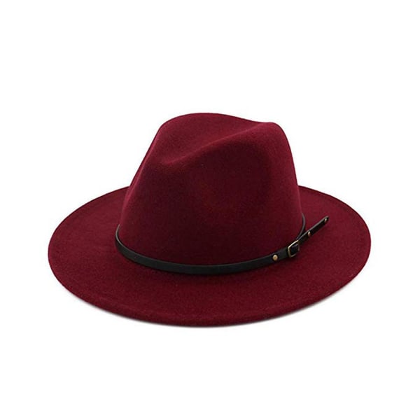 Naievear Jazz Cap Bred Brim Pustende Solid Color Fedora Hat Vinter Floppy Dame Cap Streetwear Wine Red