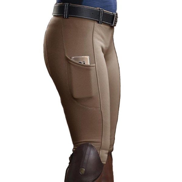 Kvinder Pocket Hip Lift Elastiske Ridebukser Hestevæddeløbsbukser Khaki 3XL