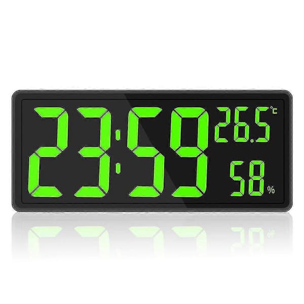 Digital klocka stor display, stor digital väggklocka med temperatur och luftfuktighet, digital väggklocka med LED-siffror för sovrum, kontor grön green
