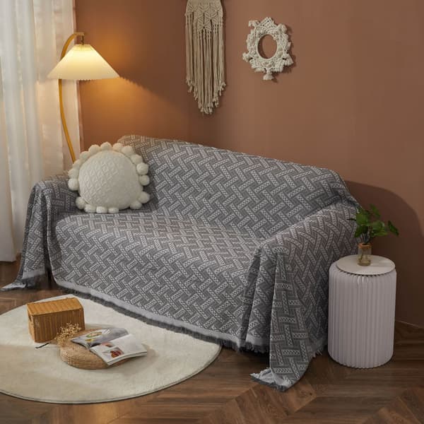 Sofatæppe vendbart alsidigt sofatæppe hyggetæppe sengetæppe til sofa, lænestol og enkeltseng - 180 x 230 cm hvid+grå white+grey 180*230cm
