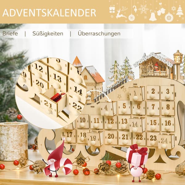 Adventskalender, 45x10x31 cm, Natur