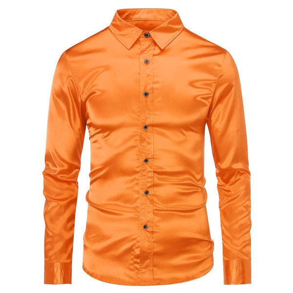 Sliktaa Herr Casual Mode Blank Långärmad Slim Fit Formell Skjorta Orange XS