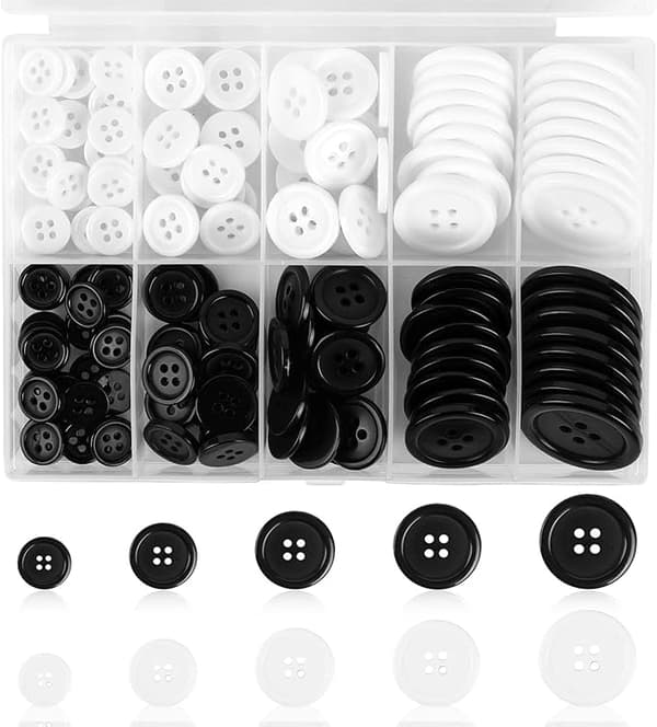 160 sorte og hvide knapper, 4-huls runde knapper i resin