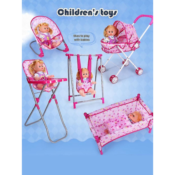 Dukkeklapvogn Legetøj, Babydukketilbehør, Babydukke Børnevogn Spisestuestol Gyngestol Gynge til dukker Dining Chair