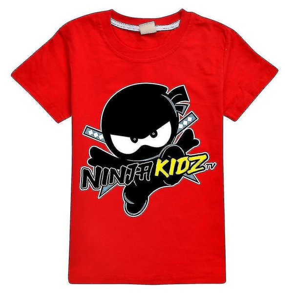 Ninja Kidz Theme T-skjorte Barn Gutter Kortermet tegneserie T-skjorte Topper Hk Red 5-6 Year