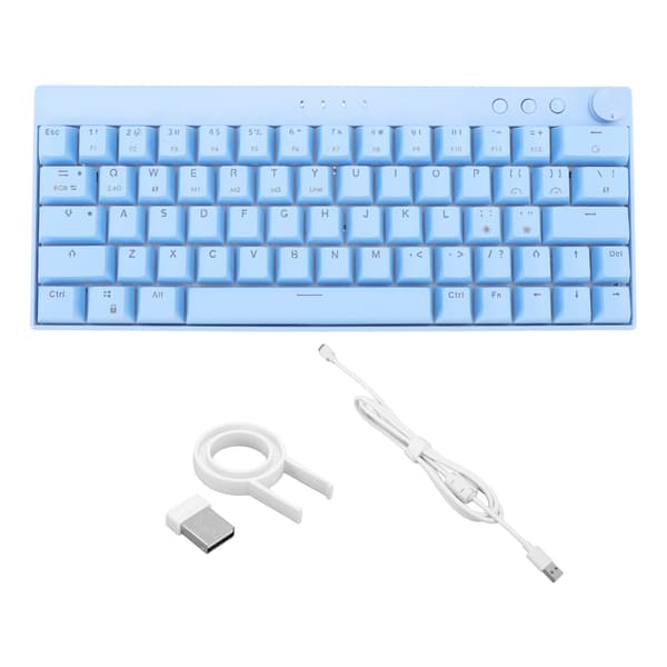 3 Modes Wireless Mechanical Keyboard 64 Keys Wireless 2.4G Type C Wired N Key Rollover Blue Mechanical Keyboard with Knob RGB Blue Switch 0.5