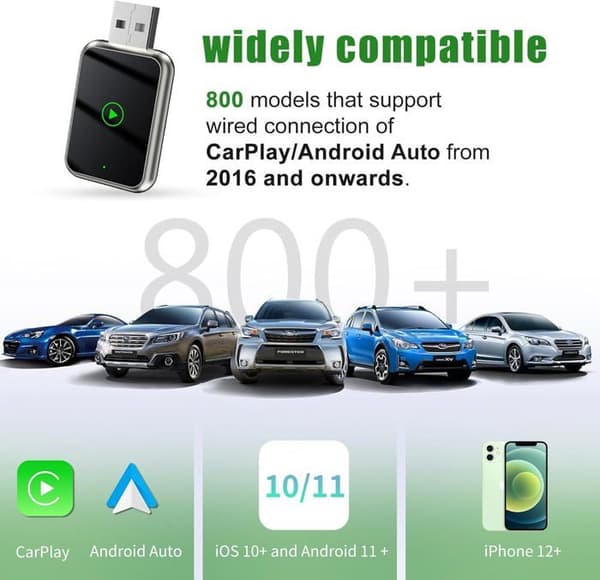 Trådlös CarPlay & Android Auto-adapter, 2-i-1 trådlös CarPlay-adapter med USB C/A, Plug and Play, stöder