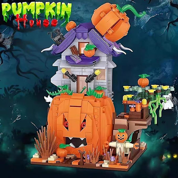 Nytt Gresskarhus Byggeklossersett, DIY Konstruksjonsmodellsett Med To Figurer Halloween (762 Stk)