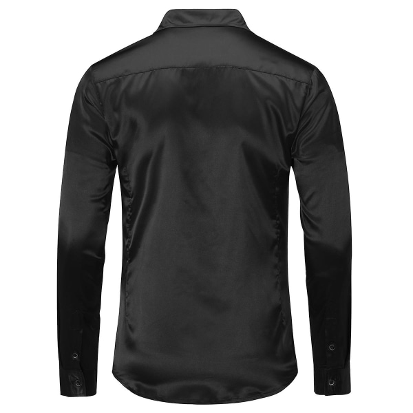 Sliktaa Herre Casual Fashion Shiny Langermet Slim-Fit formell skjorte Black 3XL
