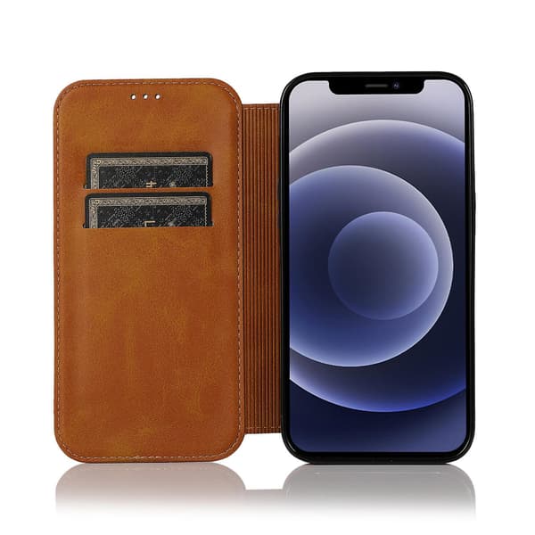 iPhone 12 Mini Etui Læder Wallet Flip Telefon Etui Khaki iPhone 12 Mini