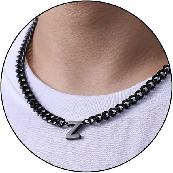 Initial A-z Cuban Link Kæde Halskæde Til Drenge Mænd Kvinder Bogstav Vedhæng Rustfrit Stål 6,5 mm 18+2 Tommer Smykker Gave Black Z
