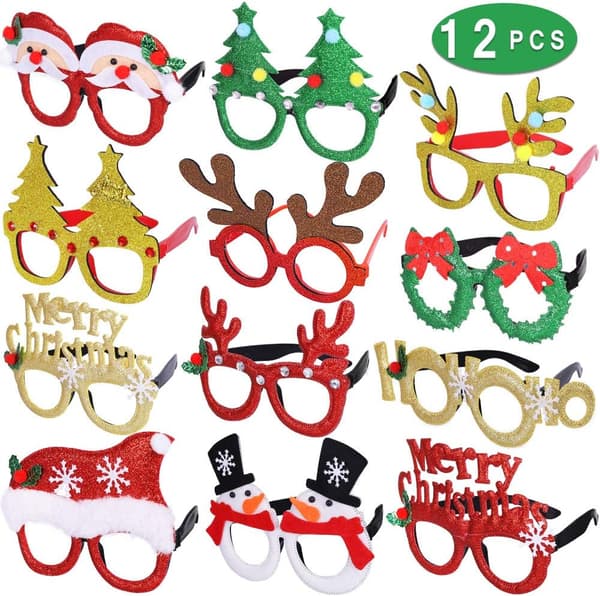 12 stk Julebriller Glitter Festbriller Rammer jul