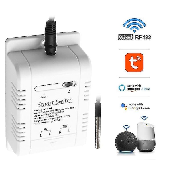 Wifi-temperaturkontakt 16a Tuya Smart Rf433 Intelligent Termostat Ds18b20 Temperatursensor Vandtæt realtidsskærm