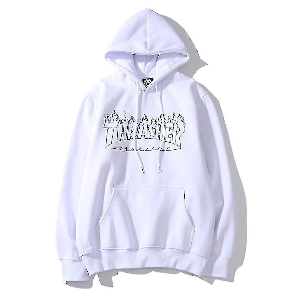 Unisex Thrasher Hoodie med Bogstavprint, Trøje med Snørehætte og Lomme B XL