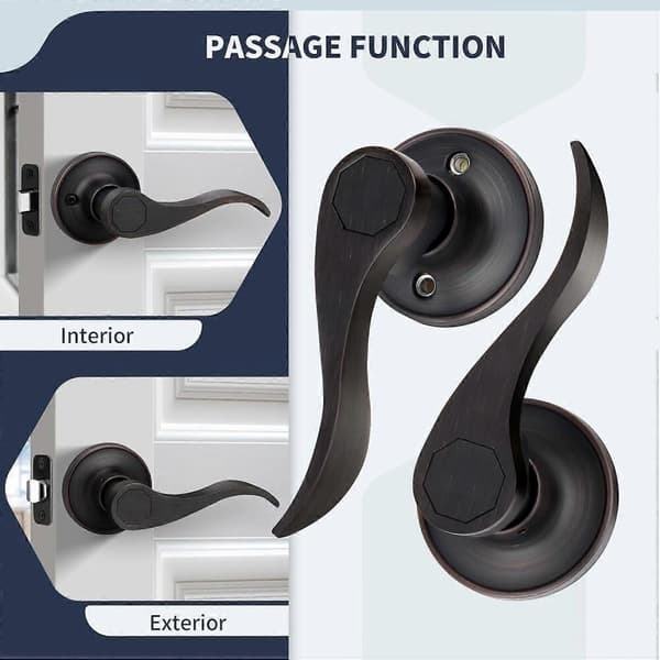 Reversible Wave Door Handle - Keyless Oil Rubbed Bronze Passage Handle for Interior Doors, Durable Design, Modern Style