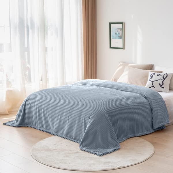 Fleece Tæppe Twin Size - 51x59, Grå - Blødt, Plys, Fluffy, Lodnet
