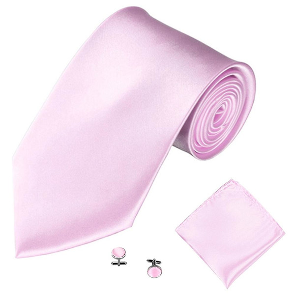 Herrar Kostym Slips Näsduk Manschettknappar Set Solid Färg Tuxedo Kostym Pink