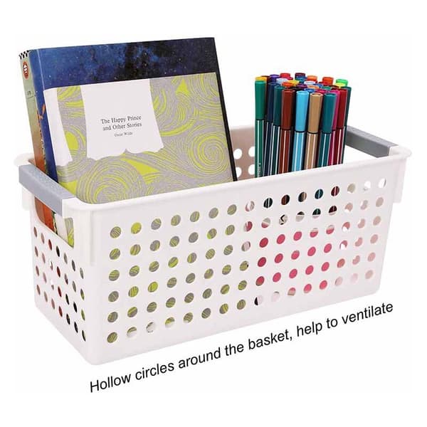 Small Plastic Storage Baskets, Kitchen Storage, Bedroom Shelf Storage Basket, 3-Pack (White, S)