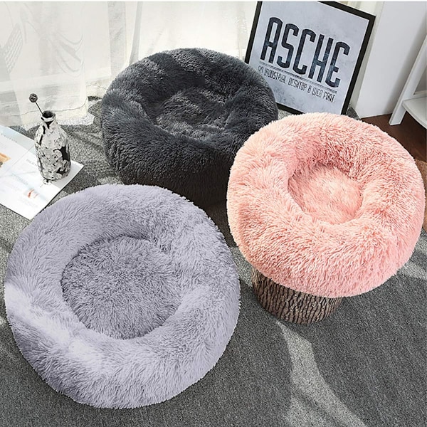 Queta katteseng, vakker dyreseng, liten hundseng dyreseng Pluss myk rund katteseng (50 cm) sjakkbrett grått rutete grått plaid grey Diameter 50 cm