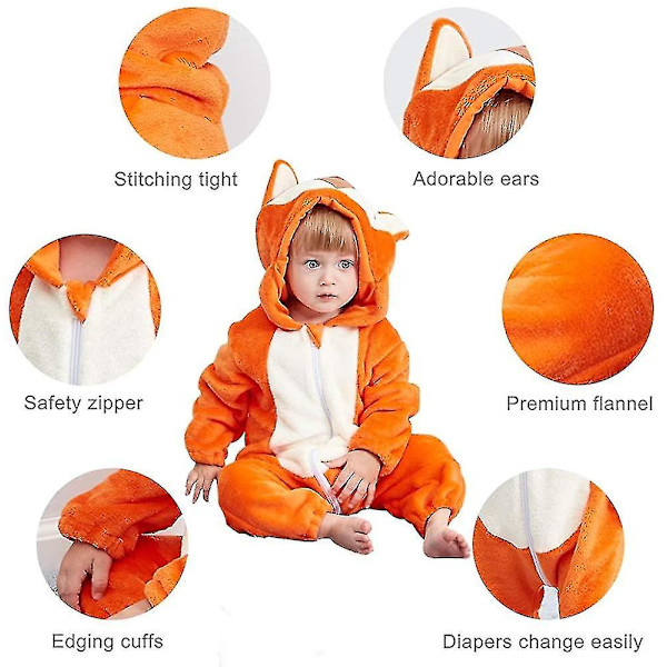 Unisex Baby Dyre Kostume Vinter Efterår Flanel Hættetrøje Romper Cosplay fox 100