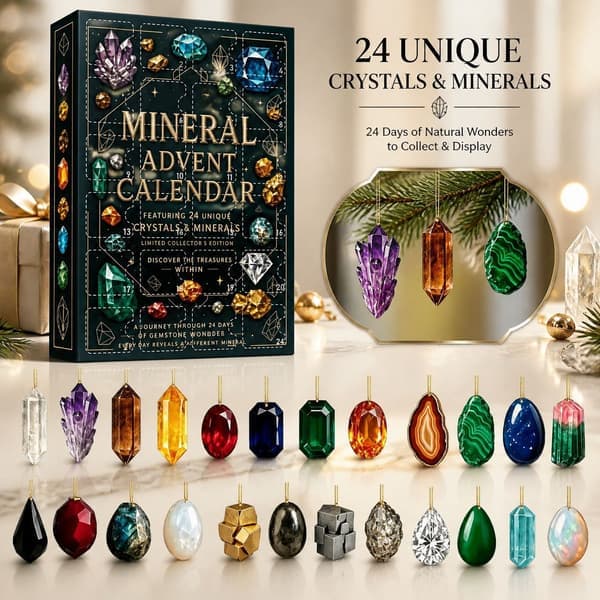 Mineral-adventskalender, 24-dagers nedtelling til jul, gaveeske med blindboks [TT]