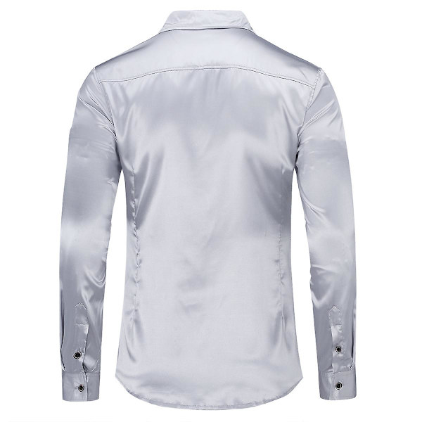 Sliktaa Mænd Casual Mode Skinnende Langærmet Slim-Fit Formel Skjorte Gray 2XL