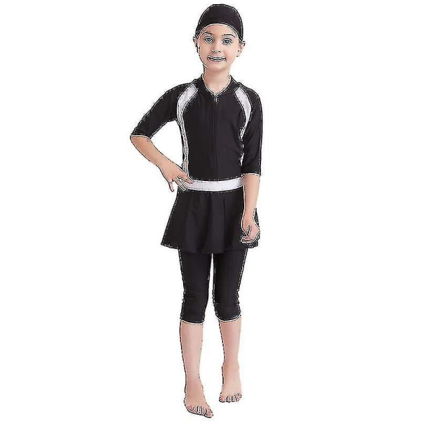 Muslimska flickor Baddräkt Islamiska Barn Badkläder Modest Burkini Simning Beachwear Black 14-15 Years