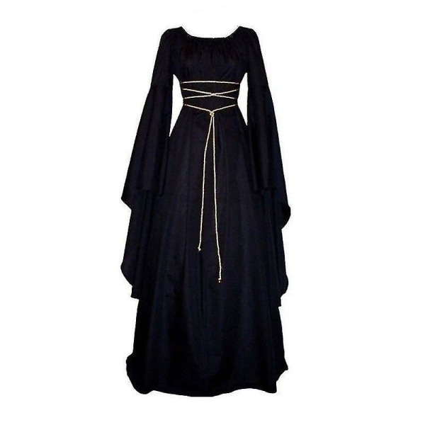Kvinner renessanse middelalderske maxi kjole gotisk cosplay kostyme Black L