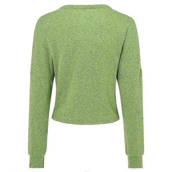 Bomull Dam V-ringad Modedesign Lös enfärgad Casual Cardigan 15 färger Apple Green XL