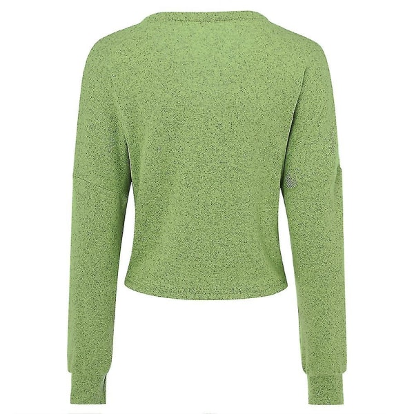 Bomull Dame V-hals Mote Design Løs Ensfarge Casual Cardigan 15 farger Apple Green XL