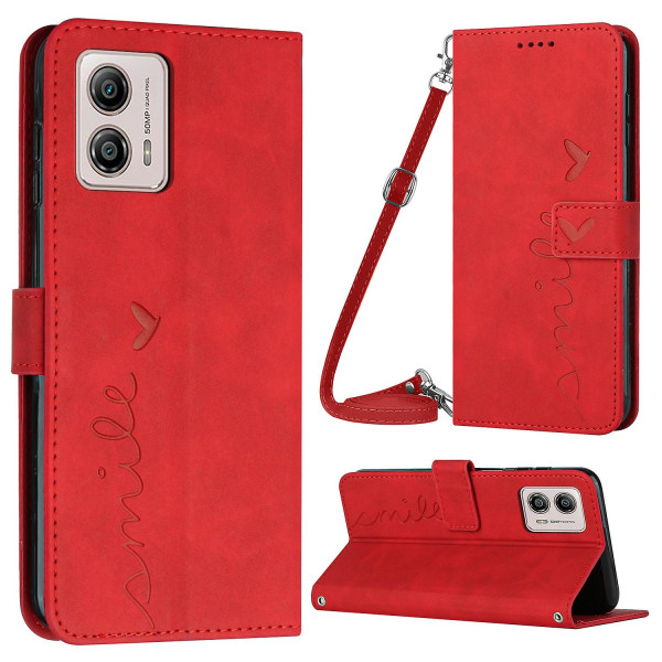 For Motorola Moto G53 5g / G23 4g / G13 4g Lommebok telefonveske Hjerteform påtrykt Pu-skinnstativdeksel Red
