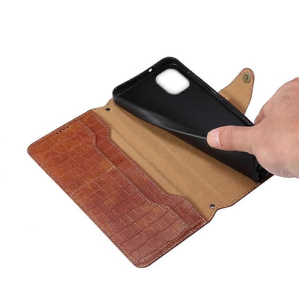Kompatibelt för iPhone 11 Skal Krokodiltextur Läderfodral Klassiskt Plånboksställ Brown