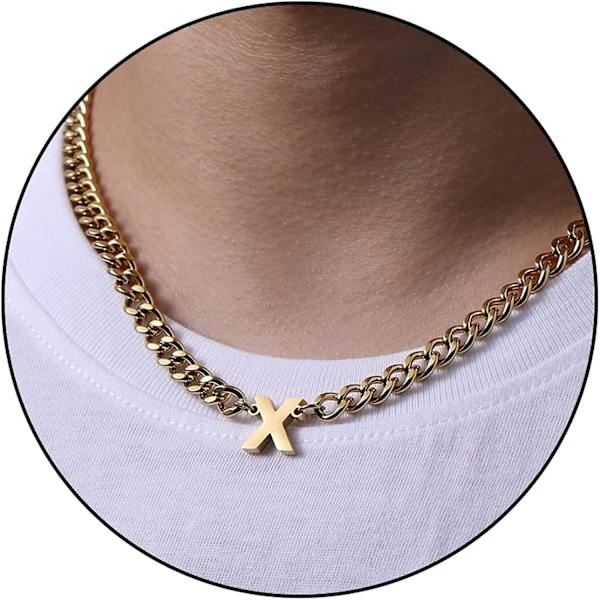 Initial A-z Cuban Link Kæde Halskæde Til Drenge Mænd Kvinder Bogstav Vedhæng Rustfrit Stål 6,5 mm 18+2 Tommer Smykker Gave Gold X