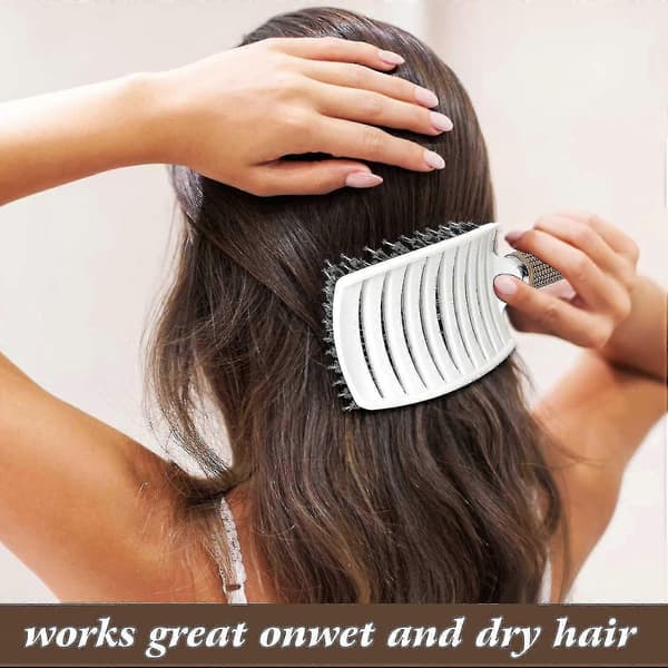 Vildsvinebørste og nylon buet ventileret hårbørste til hurtig føntørring, udfiltring og hovedbund