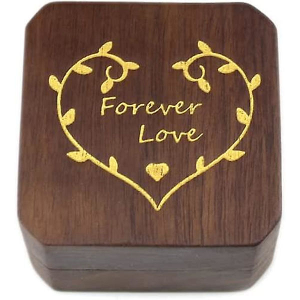 Rustik Træ Forlovelsesring Æske, Graveret Solid Træ Æske Med Guldord 'Forever Lover' Til Frieri Og Opbevaring Af Bryllupsringe