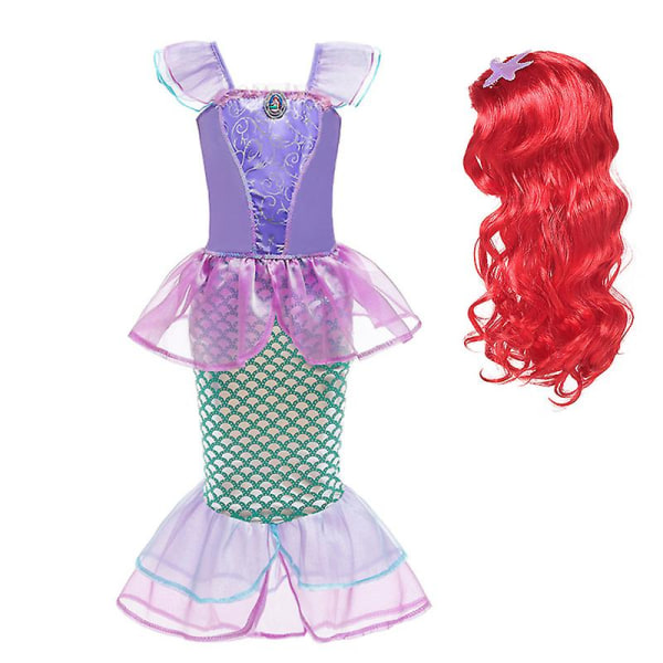 Disney Little Mermaid Ariel Princess Costume Barnekjole For Jenter Cosplay Barn Karneval Bursdagsfest Klær Havfruekjole V 7-8T(size 140) Light Brown