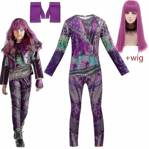 Audrey Evie Evil Mal Descendants 3 Cosplay Kostym Flickor Födelsedag Halloween Party Kostym Och Peruk För Barn Förklädnad Descendants 10T Mal-02