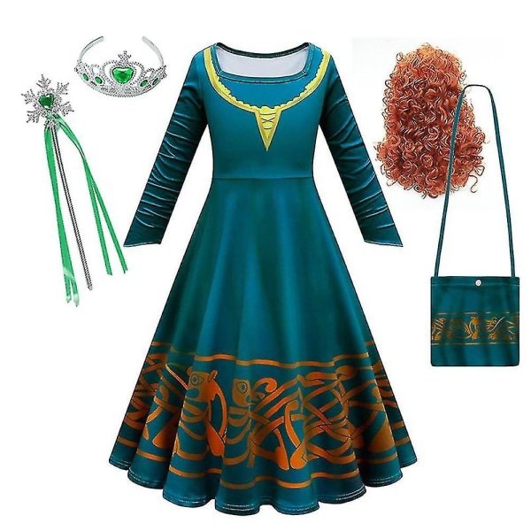 * Film Brave Merida kostym för flickor Halloween prinsessklänning Barn Carnival Fantasia Barn Xmas Party Cosplay Kostym Merida set J 5T 120