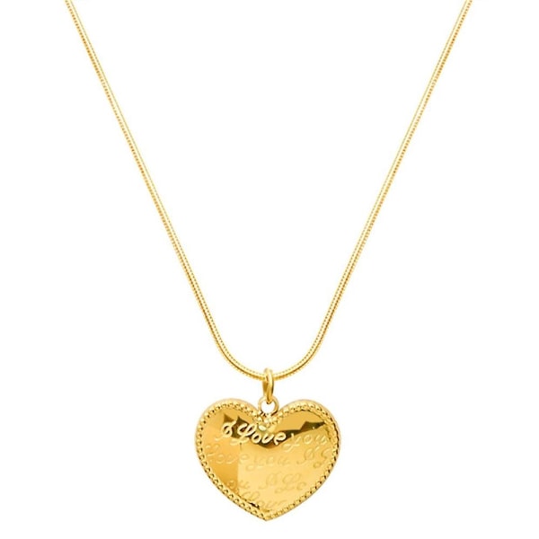 18k Guld Hjärta Halsband Bokstavshjärta Hänge Rostfritt Stål Kragekedja Vågkant Vintage Smycken Present Till Hennes