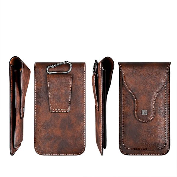 Læderlook Mavepose Holster Kompatibel Med Mobiltelefon Under 6,5 Tommer, Bælteklips Holster Telefon Cover Med Hækteklips Brown